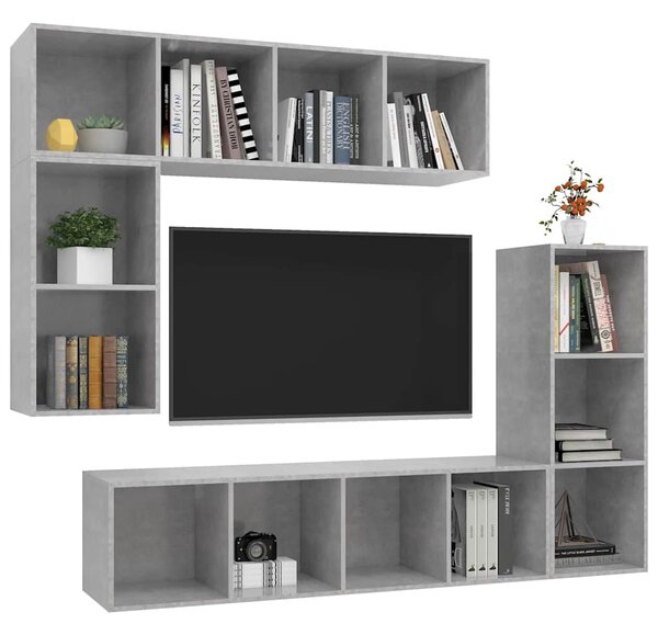 4dílný set TV skříněk betonově šedý kompozitní dřevo 3079821