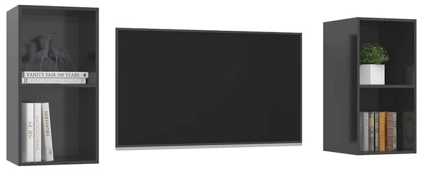 Nástěnné TV skříňky 2 ks šedé s vysokým leskem kompozitní dřevo 3079852