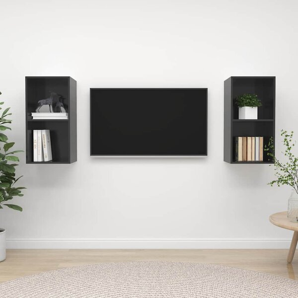Nástěnné TV skříňky 2 ks šedé s vysokým leskem kompozitní dřevo 3079852