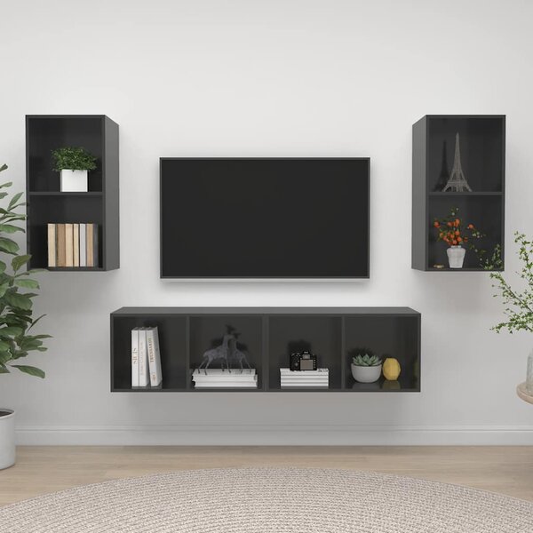 Nástěnné TV skříňky 4 ks šedé s vysokým leskem kompozitní dřevo 3079879