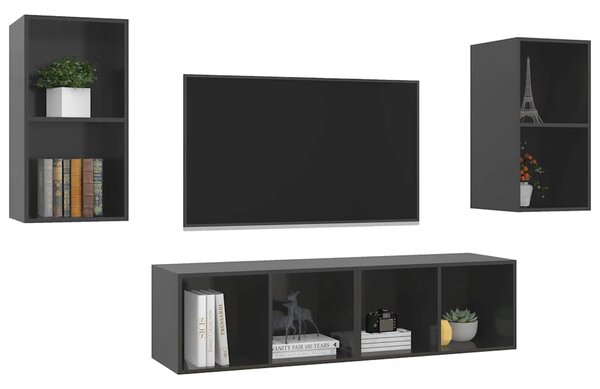 Nástěnné TV skříňky 4 ks šedé s vysokým leskem kompozitní dřevo 3079879