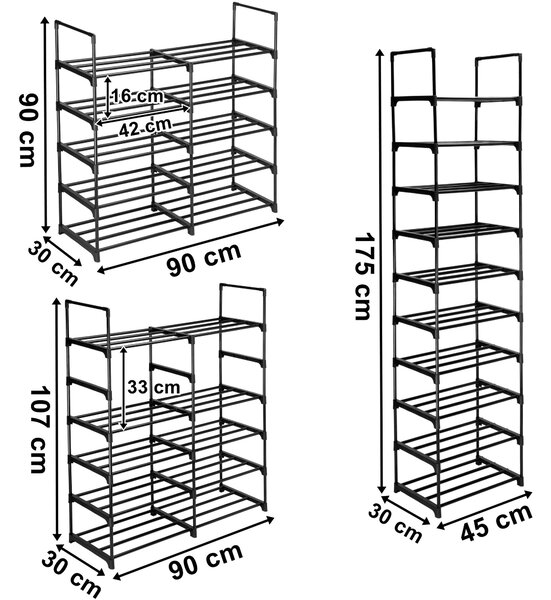 Modulární botník ARON – černý, 10 pater
