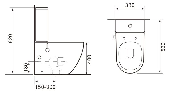 Erga Siena, WC kombi mísa 620x365x820 mm, Rimless + funkce bidetu + toaletní sedátko, černá matná, ERG-V03-SIENA-RIM-BID-BK