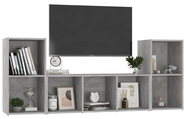 3dílný set TV skříněk betonově šedý dřevotříska 3080019