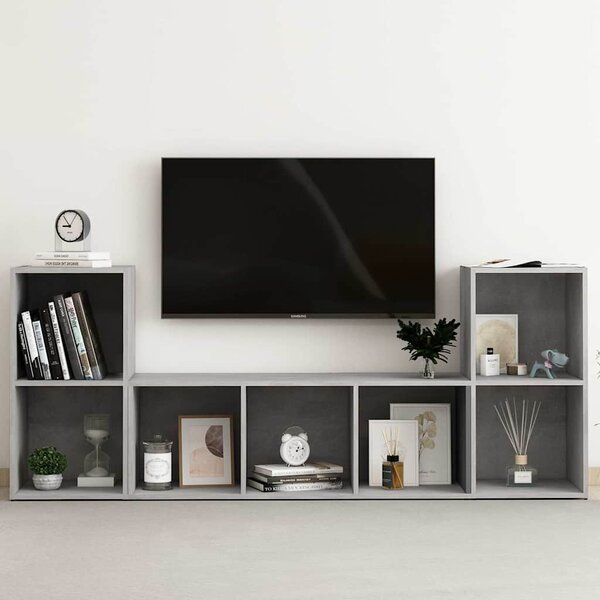 3dílný set TV skříněk betonově šedý dřevotříska 3080019