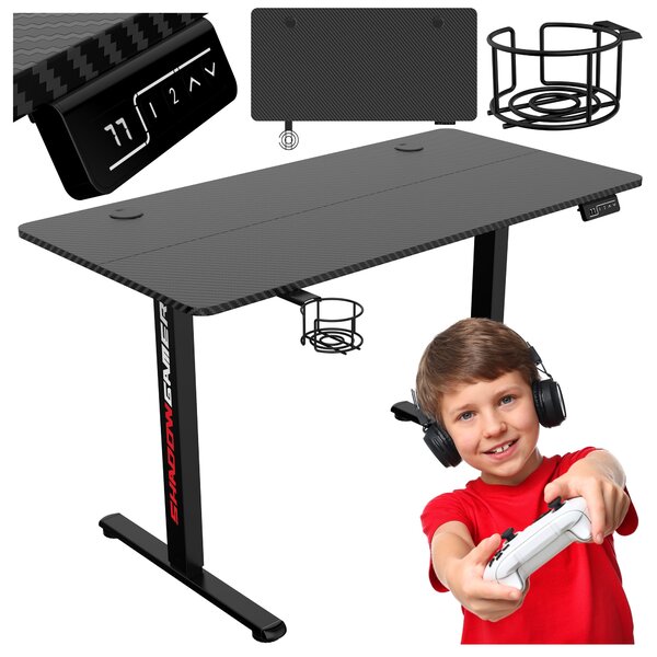 Elektricky polohovatelný herní stůl GAMER 1.0 s LED – černý, 120 cm