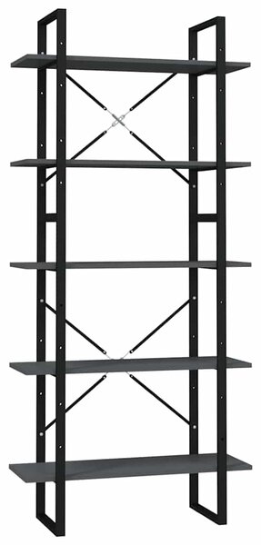Knihovna s 5 policemi šedá 80 x 30 x 175 cm kompozitní dřevo 3081990