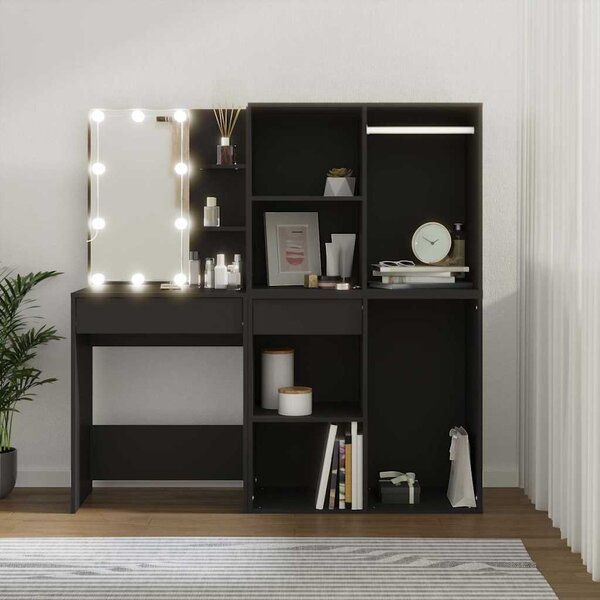 LED toaletní stolek se skříňkami černý kompozitní dřevo 3082027