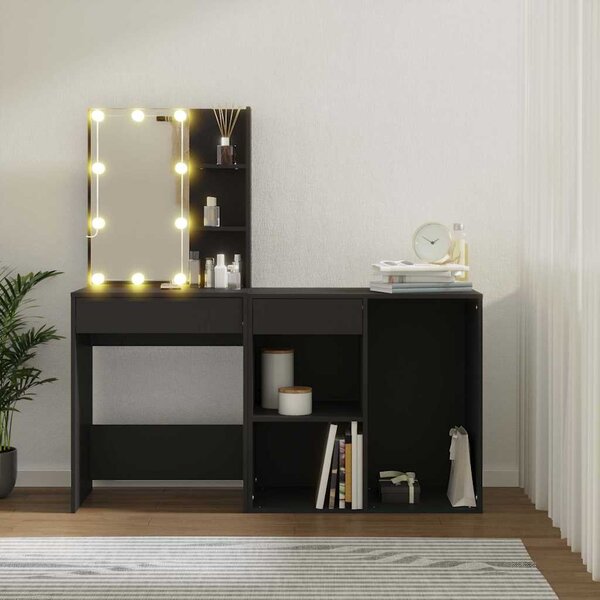 LED toaletní stolek se skříňkou černý kompozitní dřevo 3082018