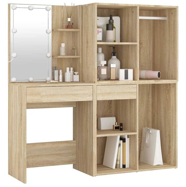 LED toaletní stolek se 2 skříňkami dub sonoma kompozitní dřevo 3082029