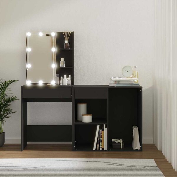 LED toaletní stolek se skříňkou černý kompozitní dřevo 3082018