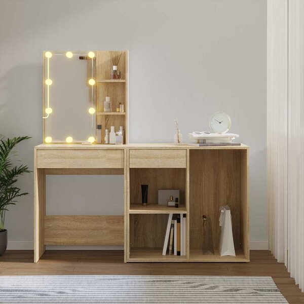 LED toaletní stolek se skříňkou dub sonoma kompozitní dřevo 3082020