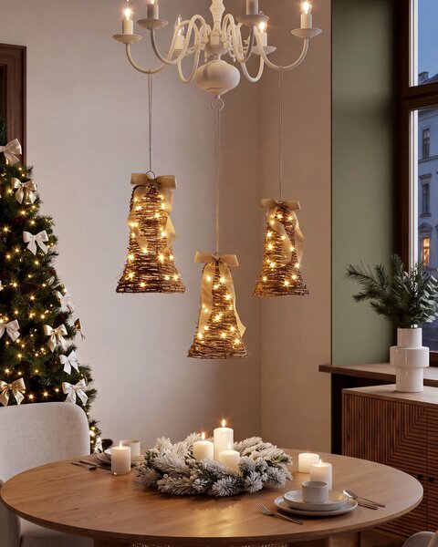 Sada 3 vánočních dekorací LED LUOSTO 43/38/32 cm Vánoční motiv Hnědá
