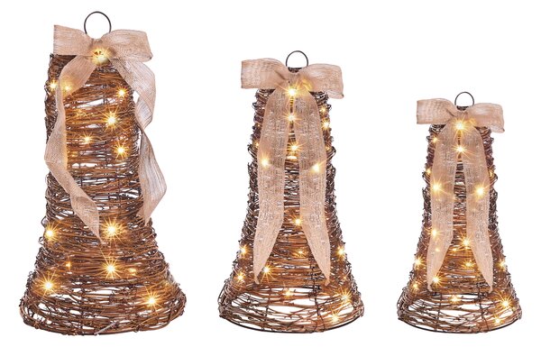 Sada 3 vánočních dekorací LED LUOSTO 43/38/32 cm Vánoční motiv Hnědá