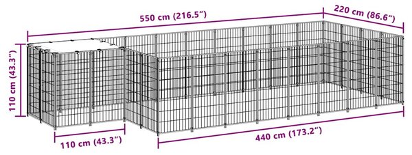 Psí kotec černý 10,89 m² ocel 3082207