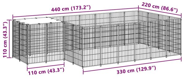 Psí kotec černý 8,47 m² ocel 3082206