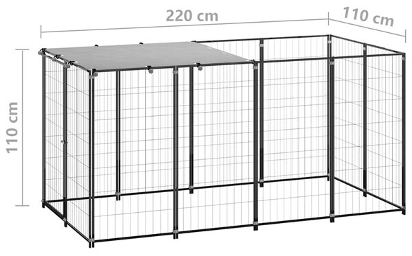 Psí kotec černý 2,42 m² ocel 3082199