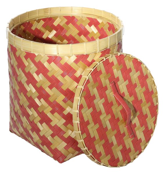Koš s víkem Stripes 37,5x41cm malinový