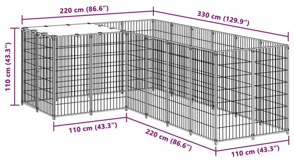 Psí kotec černý 4,84 m² ocel 3082211