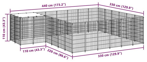 Psí kotec černý 12,1 m² ocel 3082213