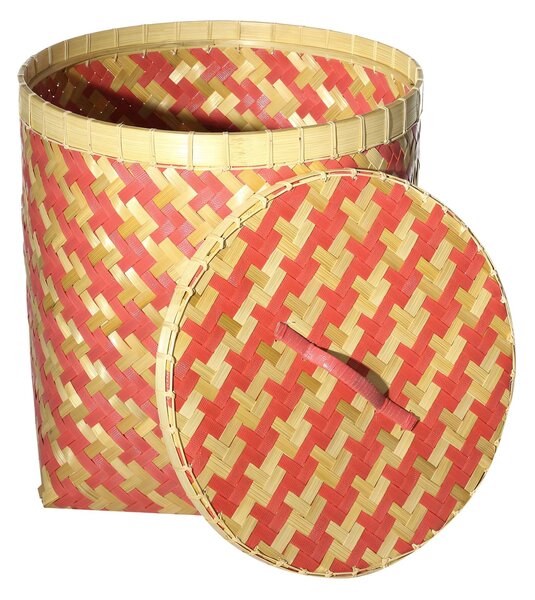 Koš s víkem Stripes 45x47cm malinový