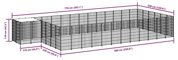 Psí kotec černý 22,99 m² ocel 3082216
