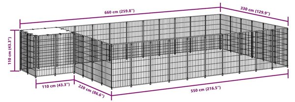 Psí kotec černý 19,36 m² ocel 3082215