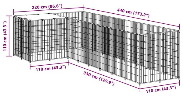 Psí kotec černý 6,05 m² ocel 3082225