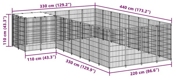 Psí kotec černý 10,89 m² ocel 3082226