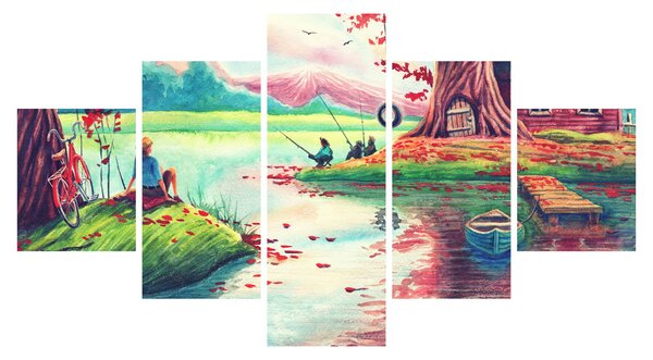 Obraz - Aquarel, Zátoka v horské vesničce (125x70 cm)