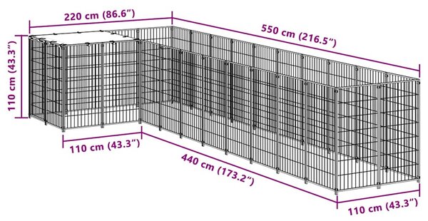 Psí kotec černý 7,26 m² ocel 3082237