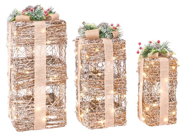 Sada 3 vánočních dekorací LED NAKILLA 64/54/42 cm Vánoční dárky Hnědá
