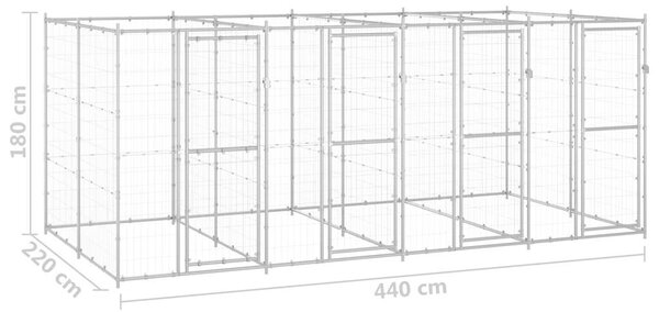 Venkovní psí kotec pozinkovaná ocel 9,68 m² 3082284