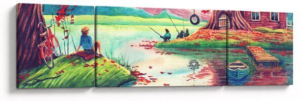 Obraz - Aquarel, Zátoka v horské vesničce (170x50 cm)
