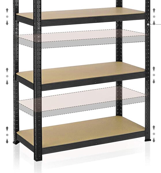 Skladový regál 150 × 75 × 30 cm – černý, 5 polic, nosnost 625 kg