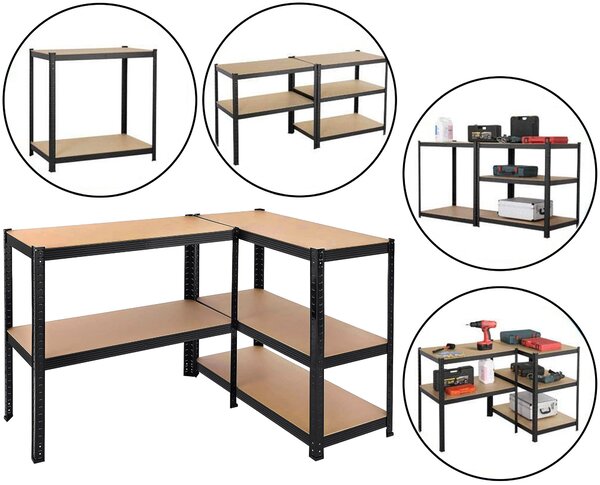 Skladový regál 150 × 75 × 30 cm – černý, 5 polic, nosnost 625 kg
