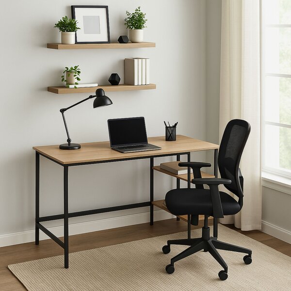 Loftový psací stůl FALUN 140 cm – černý, dekor dub Modern Oak