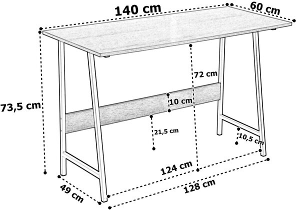 Loftový psací stůl GRENEN 140 cm – černý, dekor starého dubu
