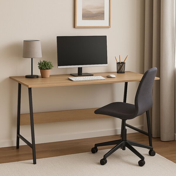 Loftový psací stůl GRENEN 140 cm – černý, dekor dub Modern Oak