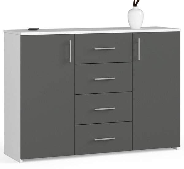 Ak furniture Komoda TORVI K 110 cm matná bílá/matná grafitově šedá