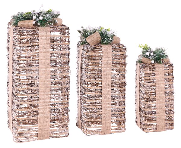 Sada 3 vánočních dekorací LED VALKAMA 54/45/30 cm Vánoční dárky Hnědá