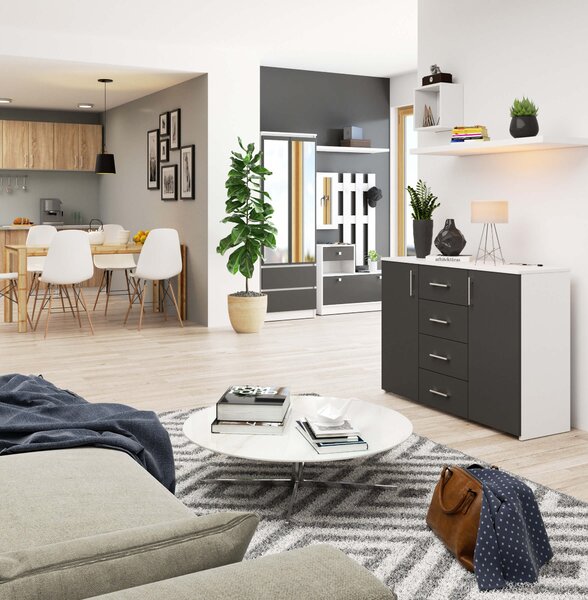 Ak furniture Komoda TORVI K 110 cm matná bílá/matná grafitově šedá