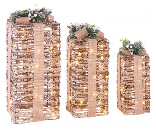 Sada 3 vánočních dekorací LED VALKAMA 54/45/30 cm Vánoční dárky Hnědá