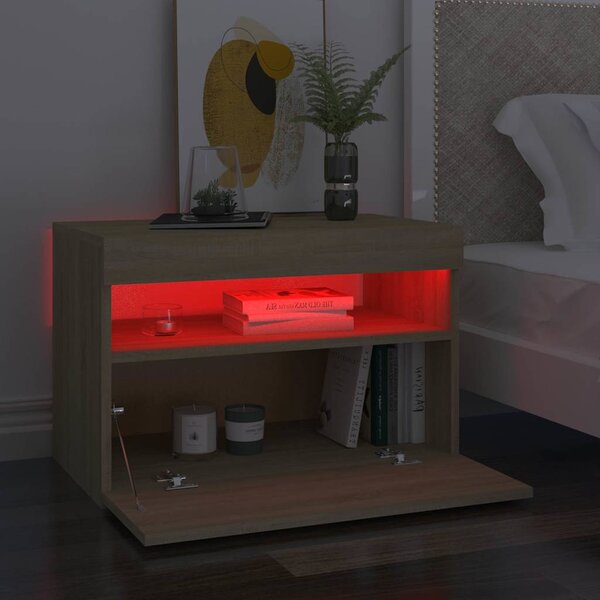 Noční stolek LED osvětlení dub sonoma 60x35x40 kompozitní dřevo 3082780