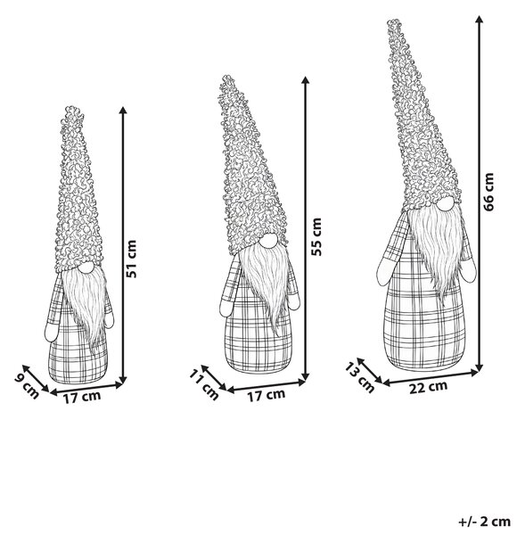 Sada 3 vánočních dekorací NAKKILA 51/55/66 cm Skřítek Hnědá