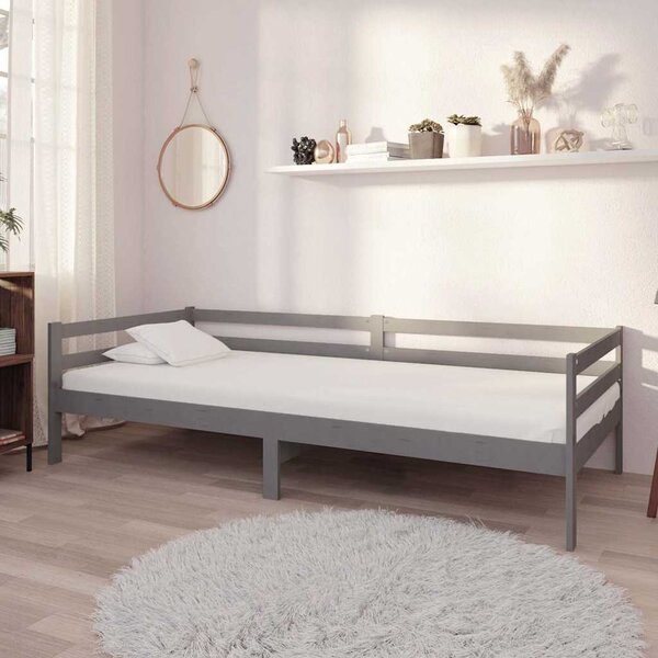 Válenda s matrací 90 x 200 cm šedá masivní borové dřevo 3083576