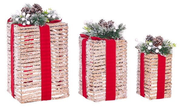 Sada 3 vánočních dekorací LED VAHTO 46/32/30 cm Vánoční dárky Hnědá