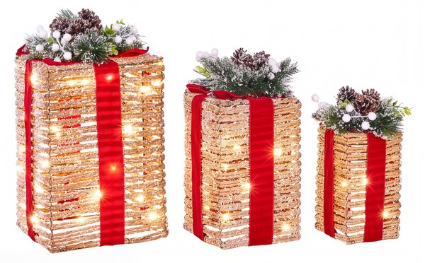 Sada 3 vánočních dekorací LED VAHTO 46/32/30 cm Vánoční dárky Hnědá
