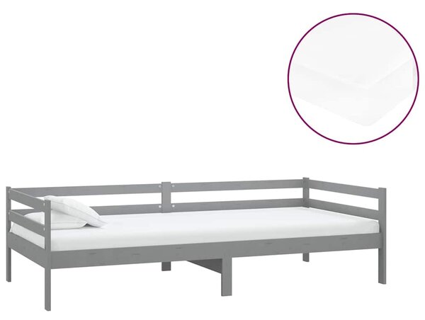 Válenda s matrací 90 x 200 cm šedá masivní borové dřevo 3083576