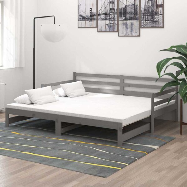 Výsuvná denní postel 2 × (90x200 cm) šedá masivní borové dřevo 3083661